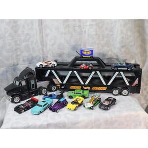 Hot Wheels Cargo Carrier Black Semi Truck 1997 Mattel 19" + 11 Vtg Cars 90s-2001